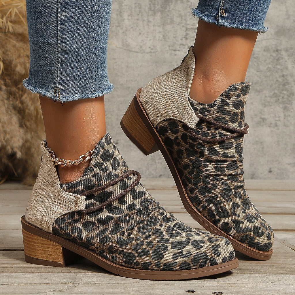 Leopard print ankle boots side view