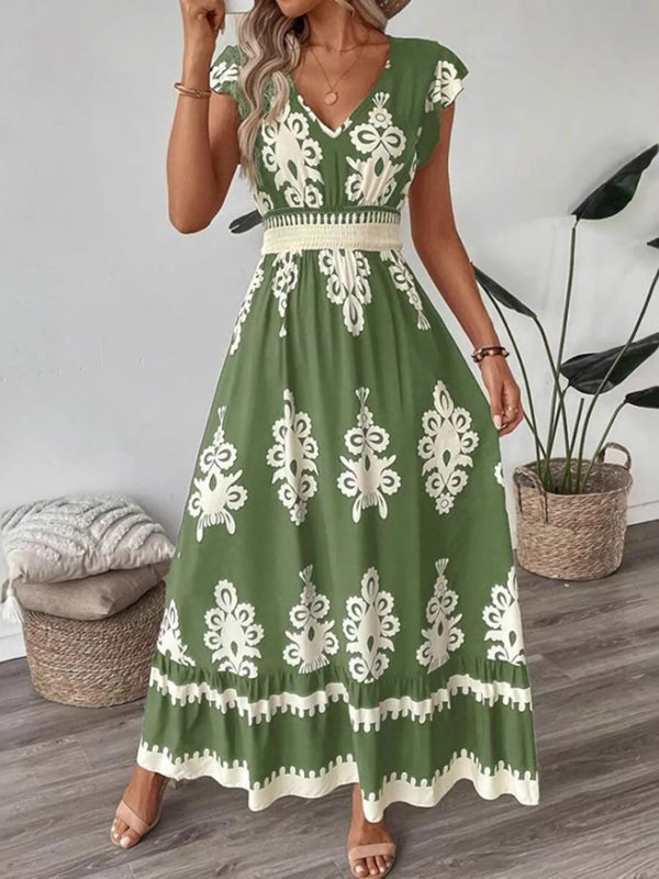 Ruffled Printed V-Neck Maxi Dress view 9