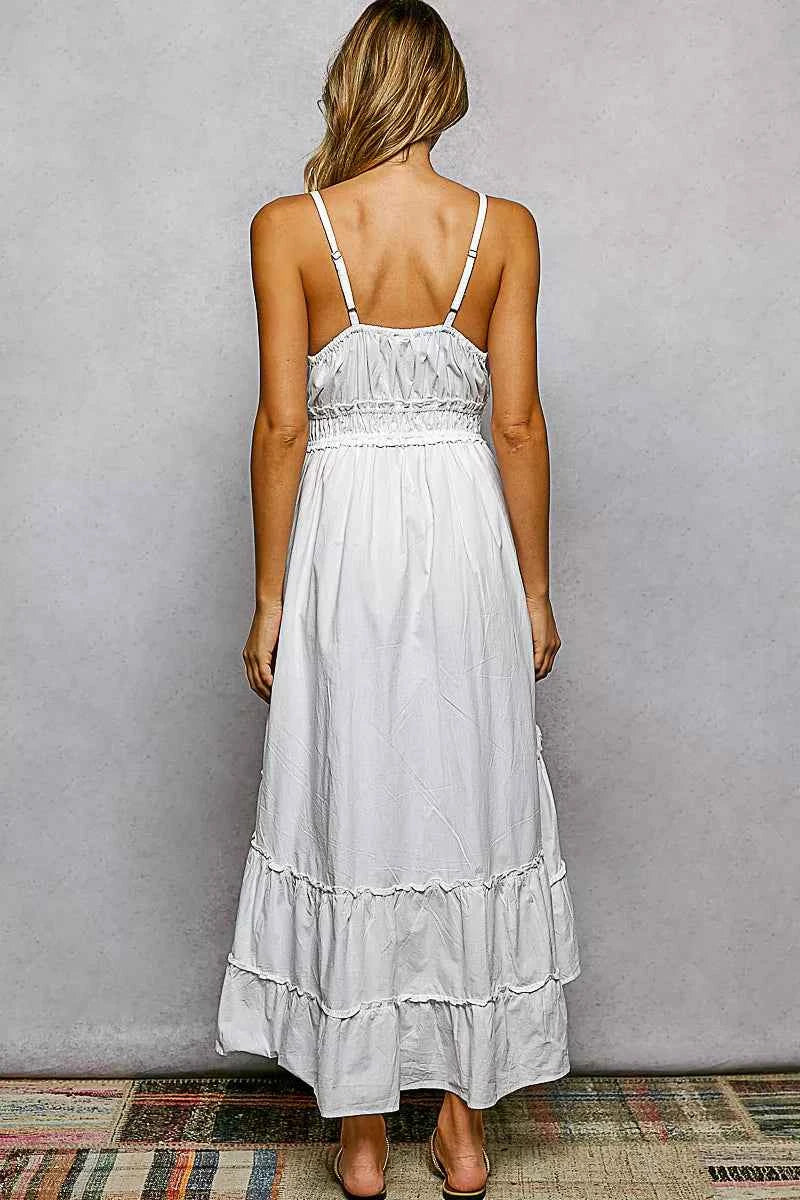 Ivory tiered cami midi dress with embroidered tassel tie — additional view 5
