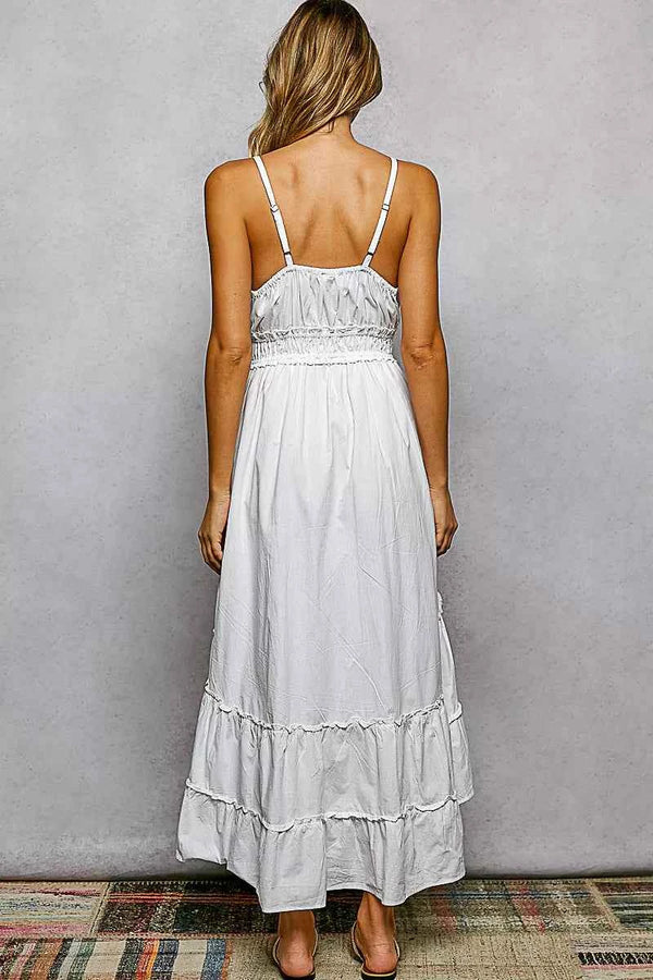Ivory tiered cami midi dress with embroidered tassel tie — additional view 5