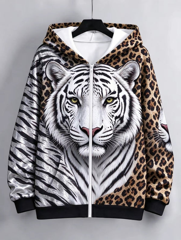 Women's Animal Print Zip Up Hoodie-Splashis, alternate view 7
