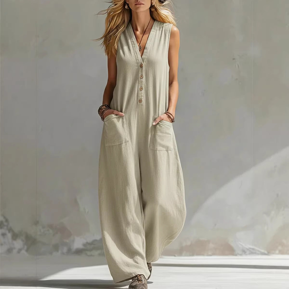 Linen-cotton sleeveless jumpsuit product image