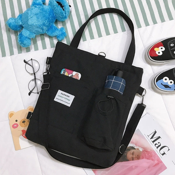 Canvas Backpack Tote Bag for Women – Preppy Student Shoulder Bag, product view 12