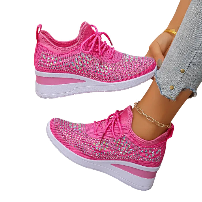 Women's Rhinestone Wedge Sneakers – Lace-Up product image