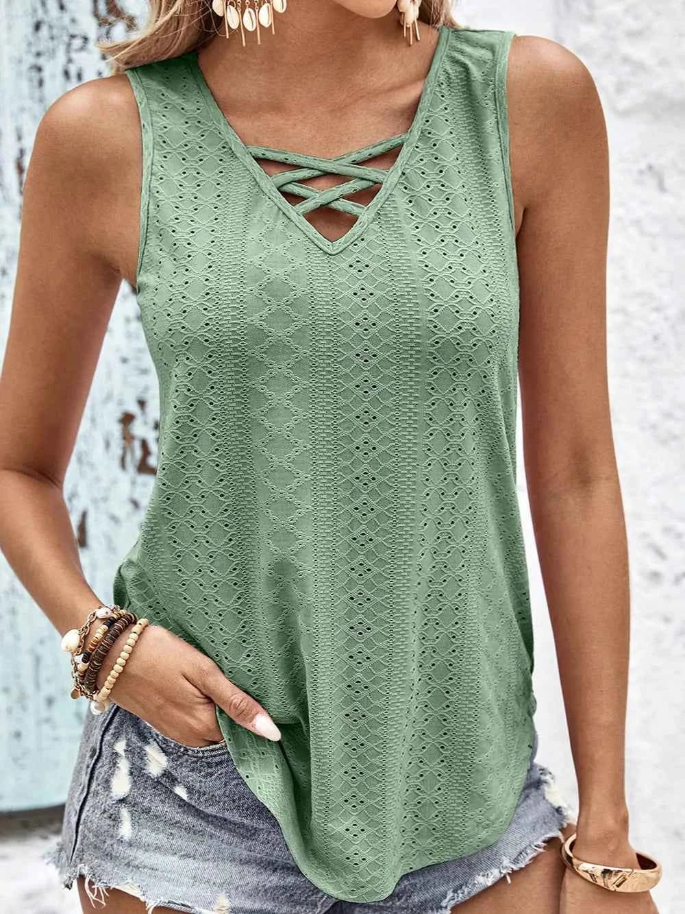 Eyelet wide strap tank top — additional view 7