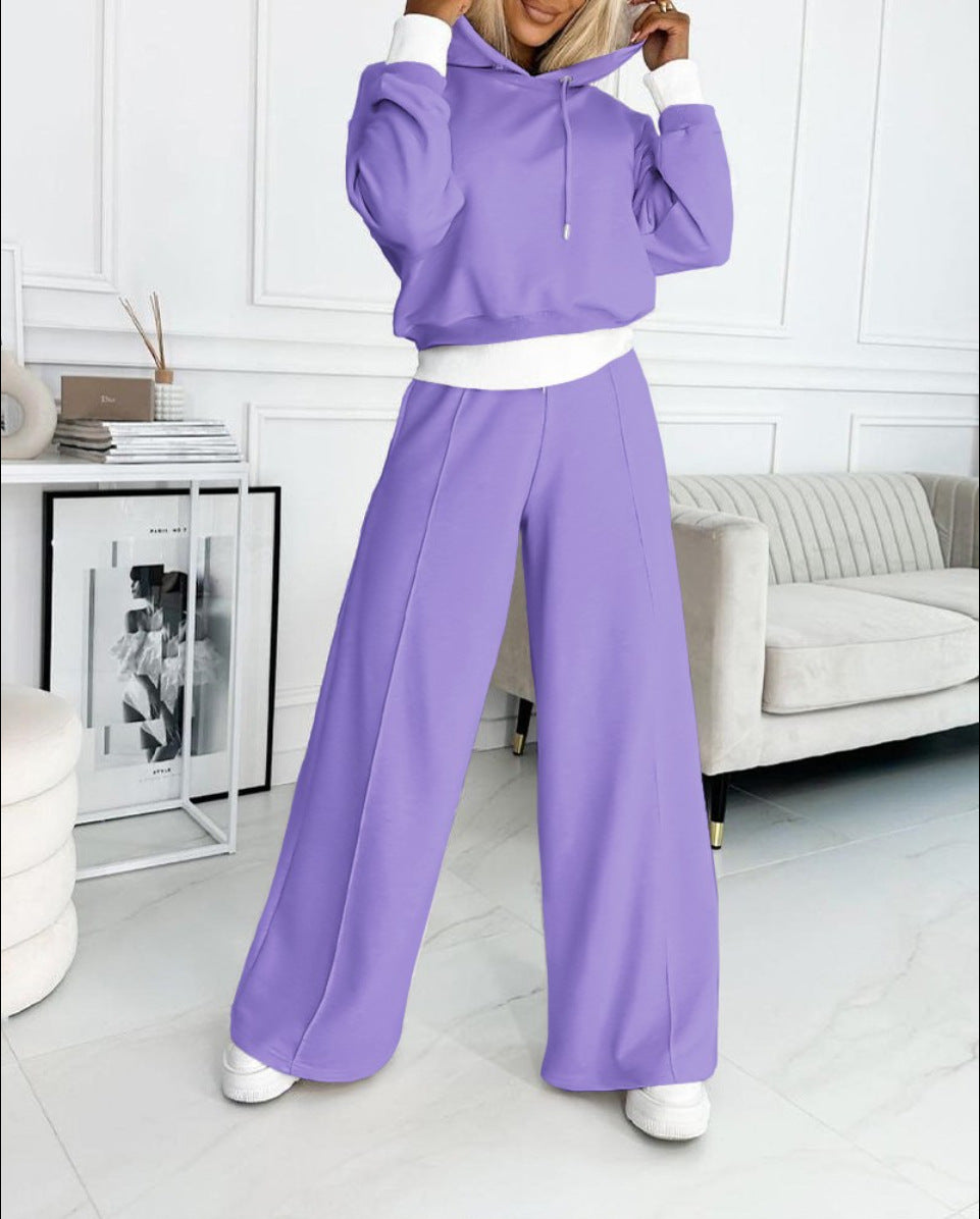 Stitching Popular Hooded Sweater Two-piece Set additional product view