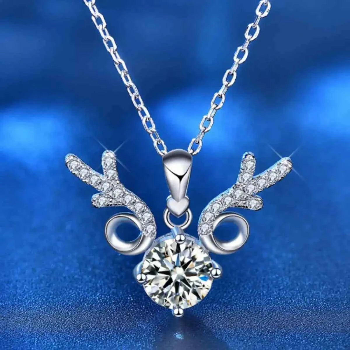 Antler Pendant Necklace with Cubic Zirconia (Silver-Plated), side product view