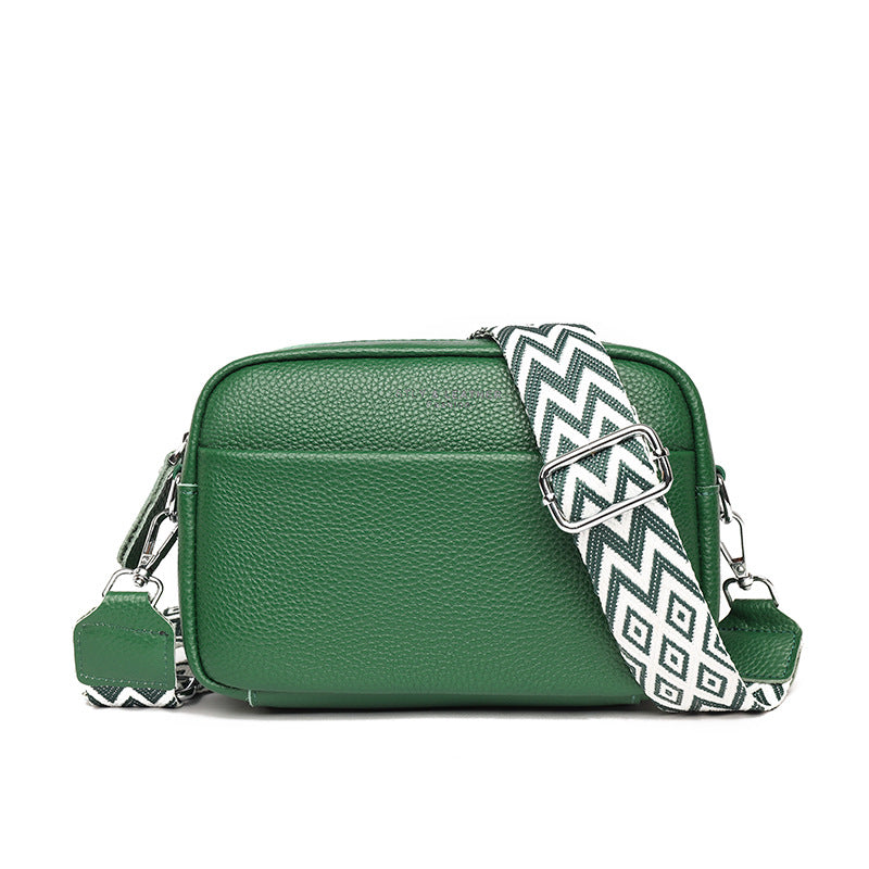 Rhombus Embroidered Crossbody Bag - Genuine Leather Shoulder Bag, product view 15