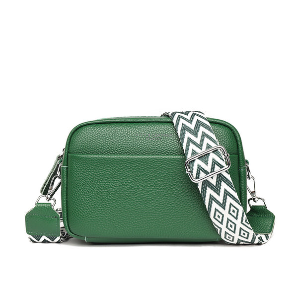 Rhombus Embroidered Crossbody Bag - Genuine Leather Shoulder Bag, product view 15
