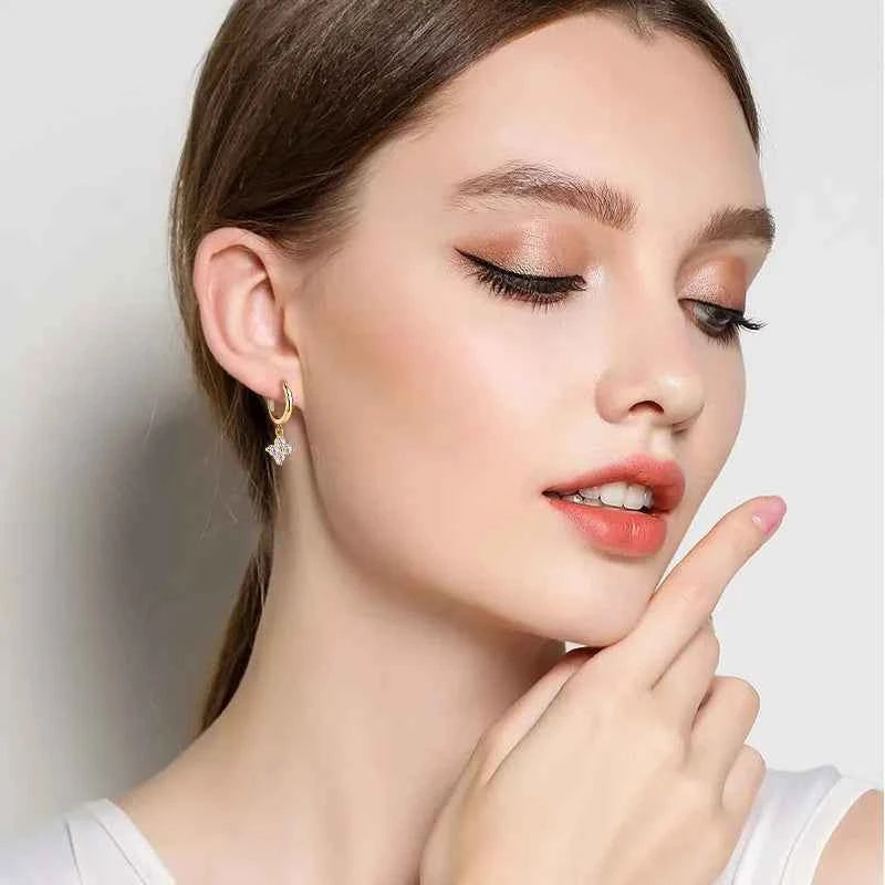 Cubic zirconia hoop drop earrings 0.8 carat in silver-plated alloy — additional view 3