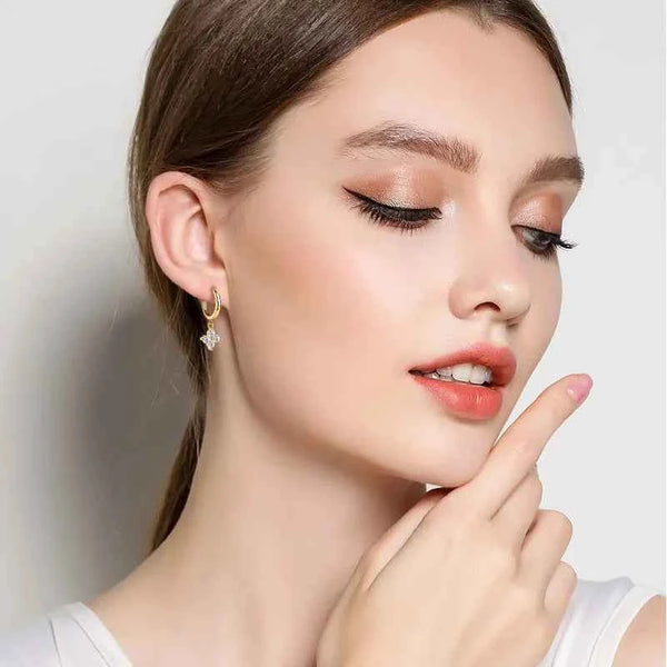 Cubic zirconia hoop drop earrings 0.8 carat in silver-plated alloy — additional view 3