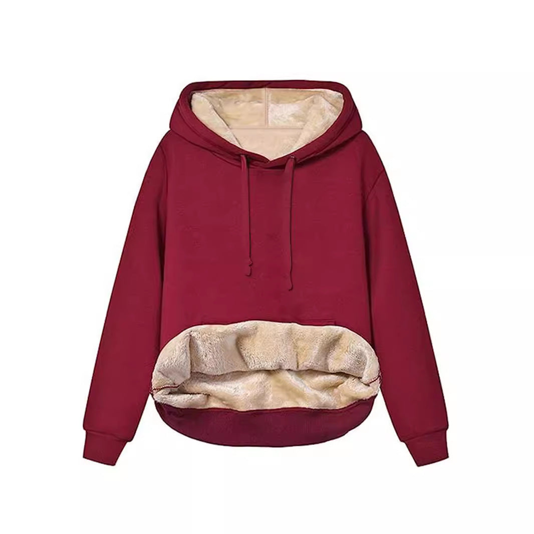 Wine Red fleece lined hooded sweatshirt for women