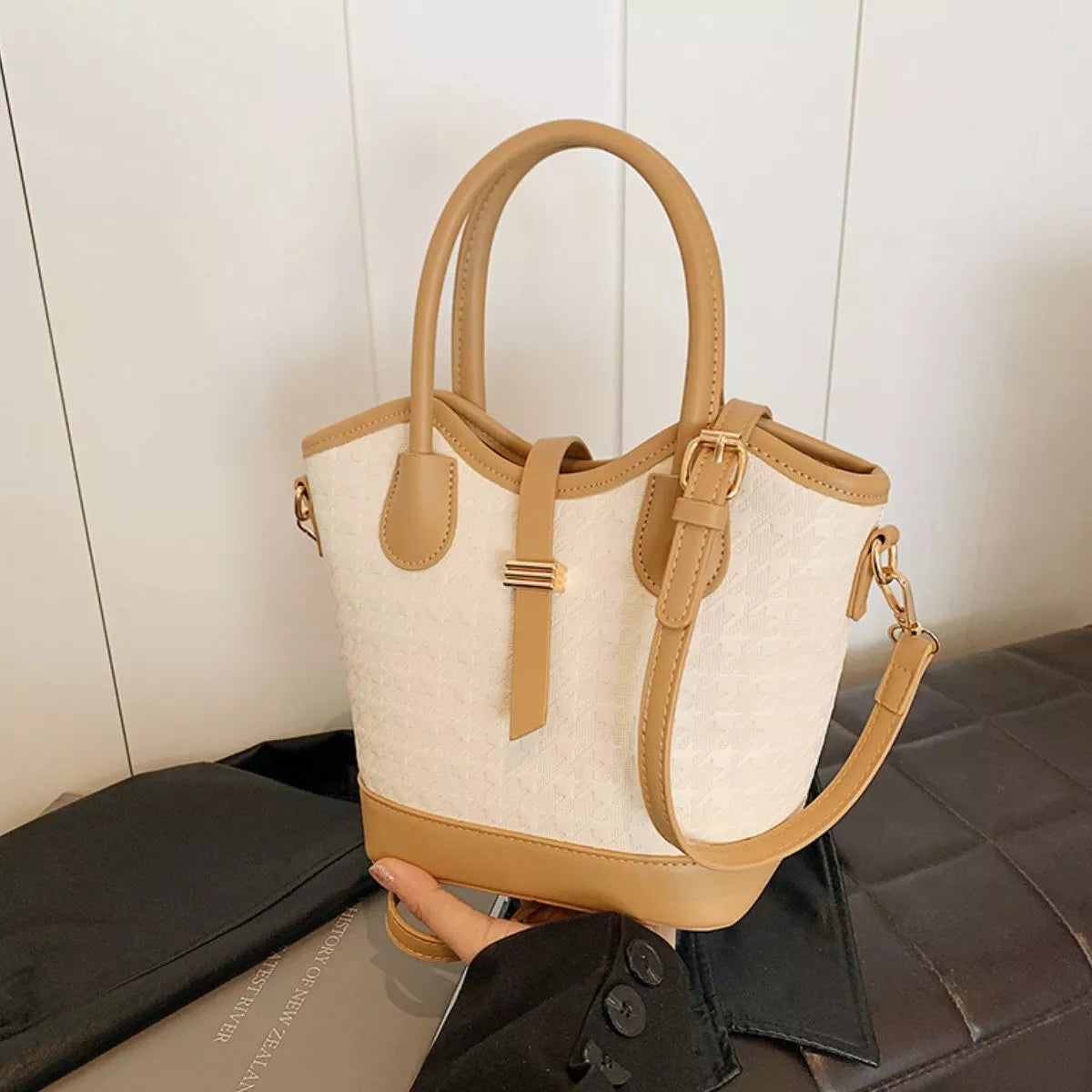 Product detail photo of Houndstooth Bucket Bag, Handbag, everyday style