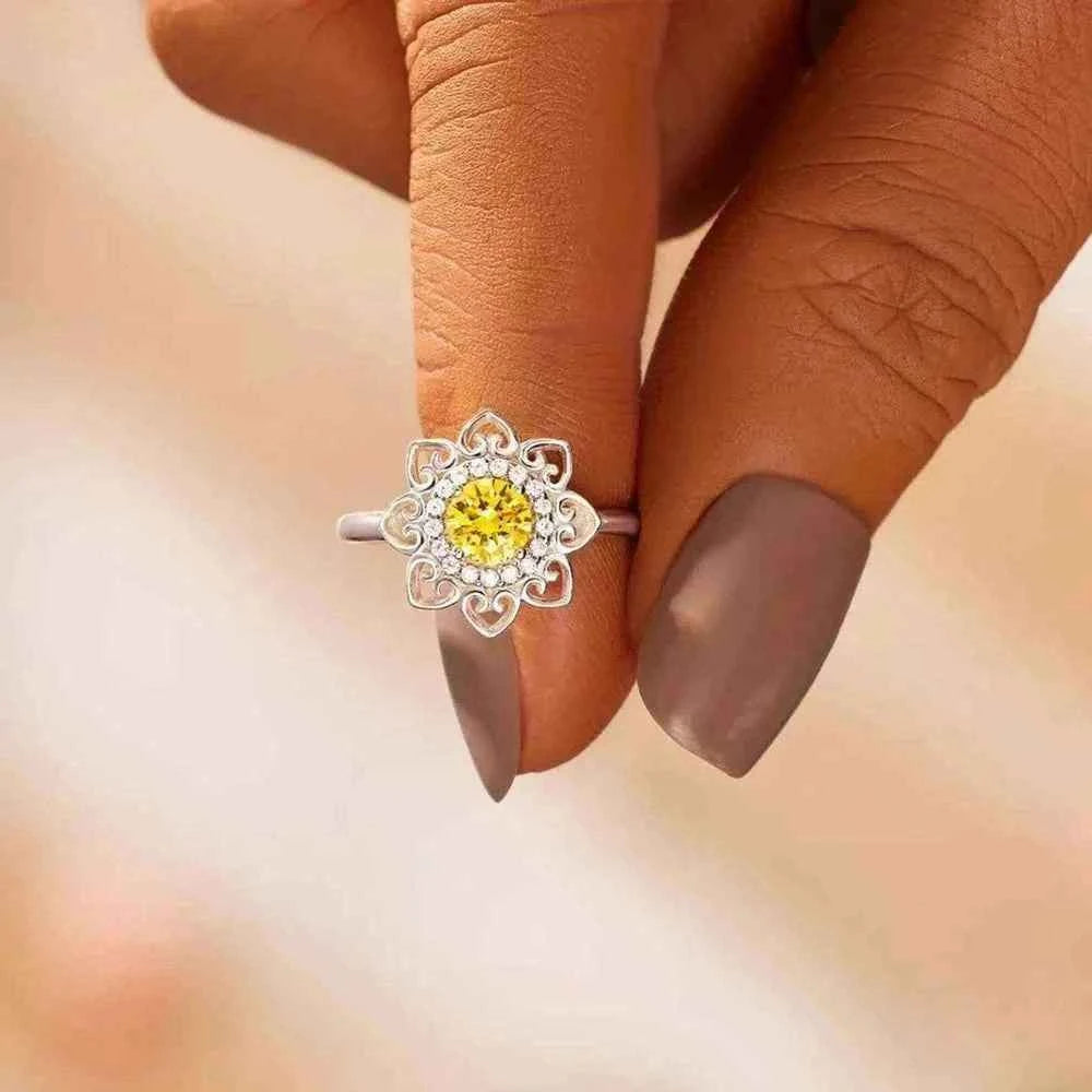 Zircon Flower Ring (Silver-Plated), close-up product view