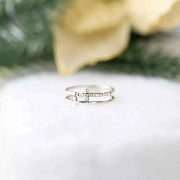 Double band zircon cross ring in silver-plated alloy — additional view 8