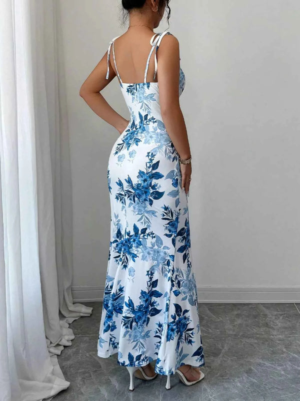 Printed tie strap slit maxi dress — additional view 9