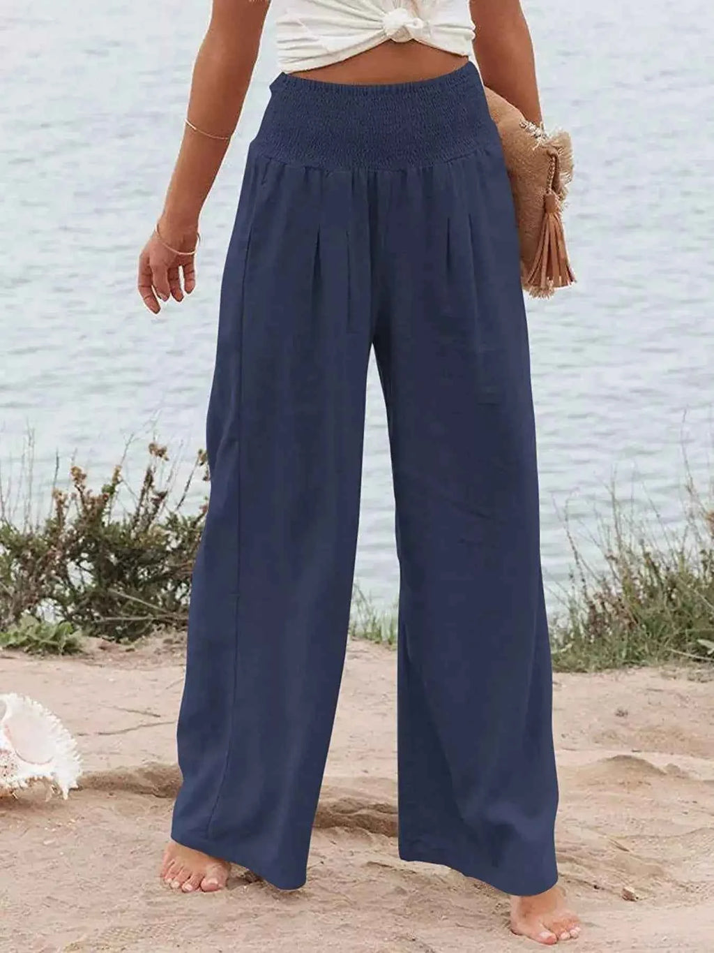 Smocked high-waisted wide-leg pants — additional view 12