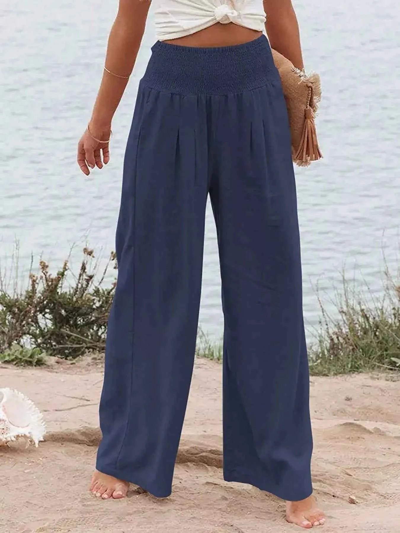 Smocked high-waisted wide-leg pants — additional view 12