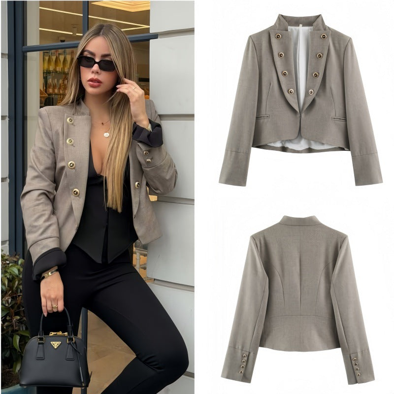 Women's Double-Breasted Two-Tone Lapel Blazer additional product view