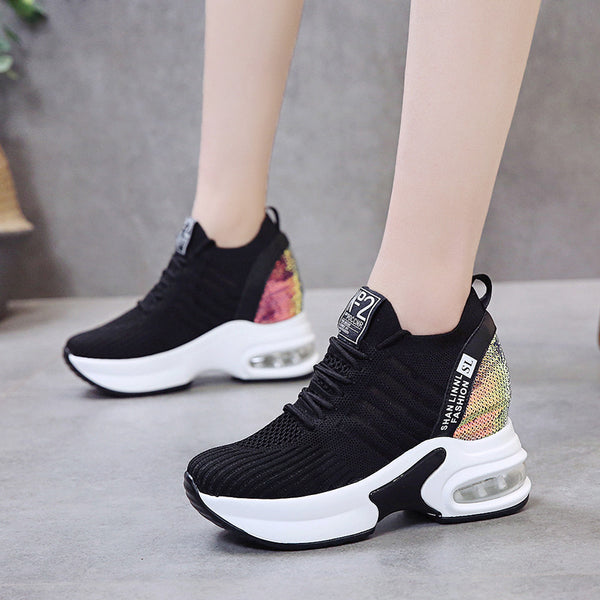 White mesh chunky sneakers side view
