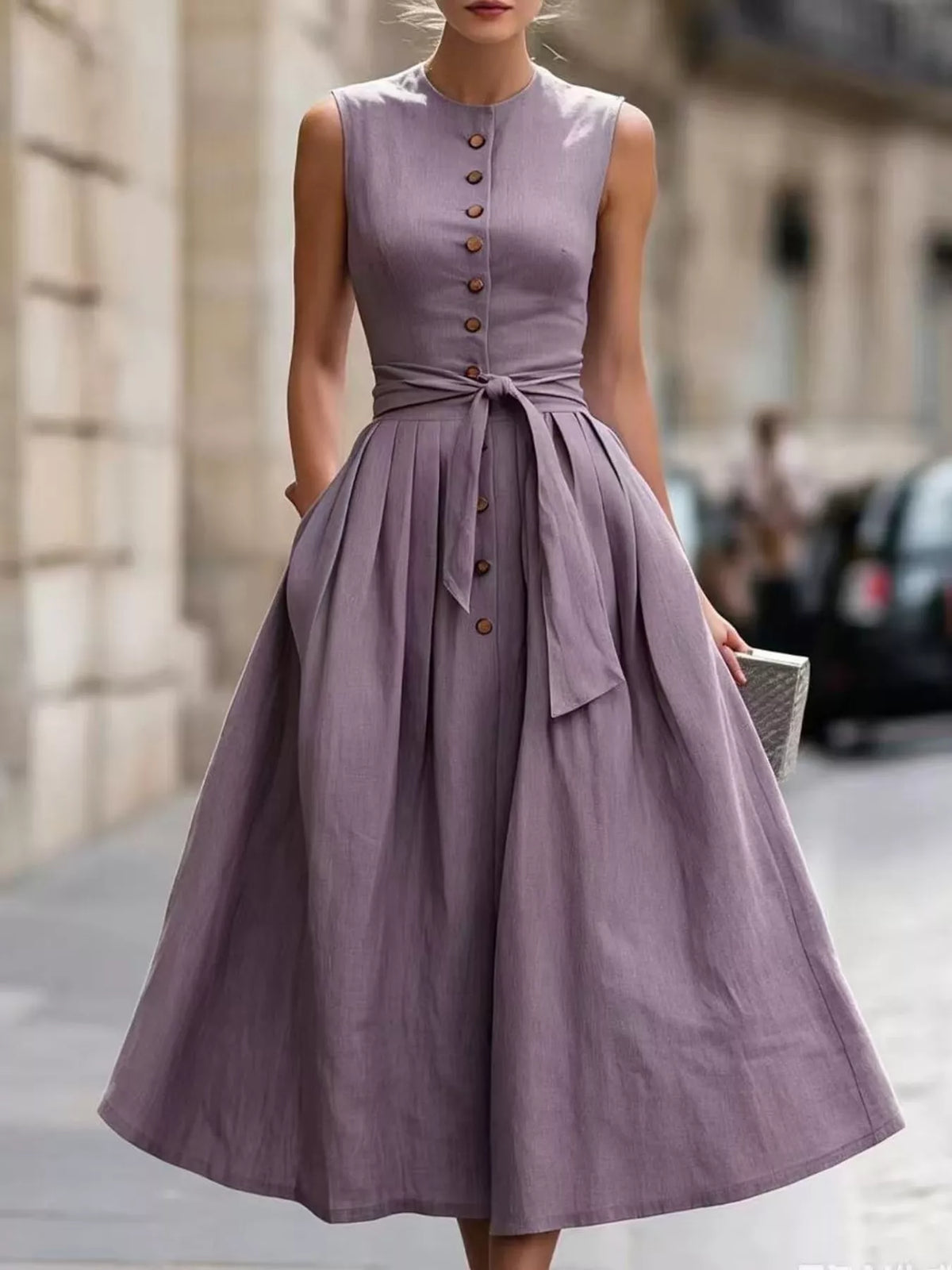 Full Size Sleeveless Button-Front Belted Midi Dress Plus Size, product view 13