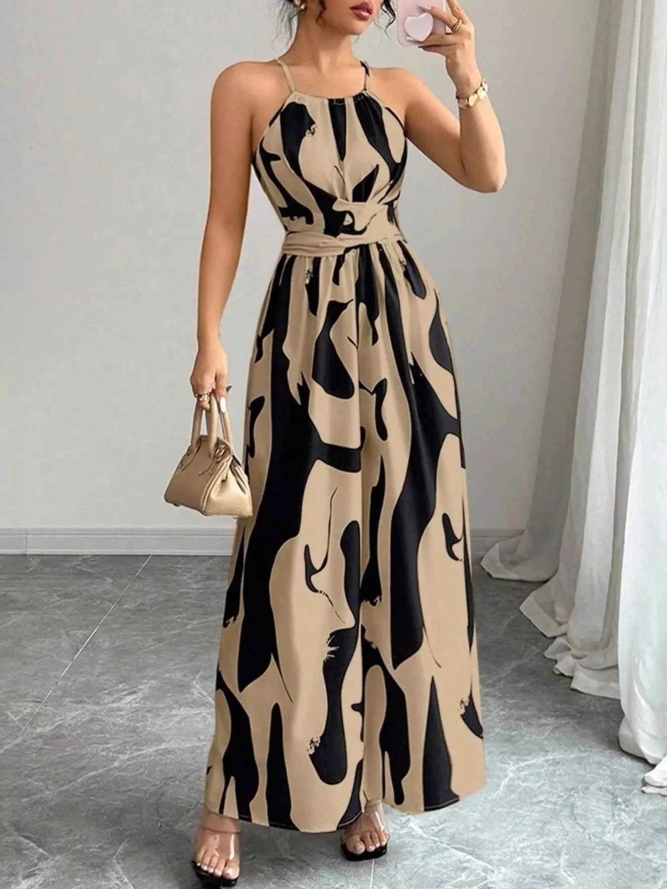Abstract print halter neck maxi dress — additional view 3
