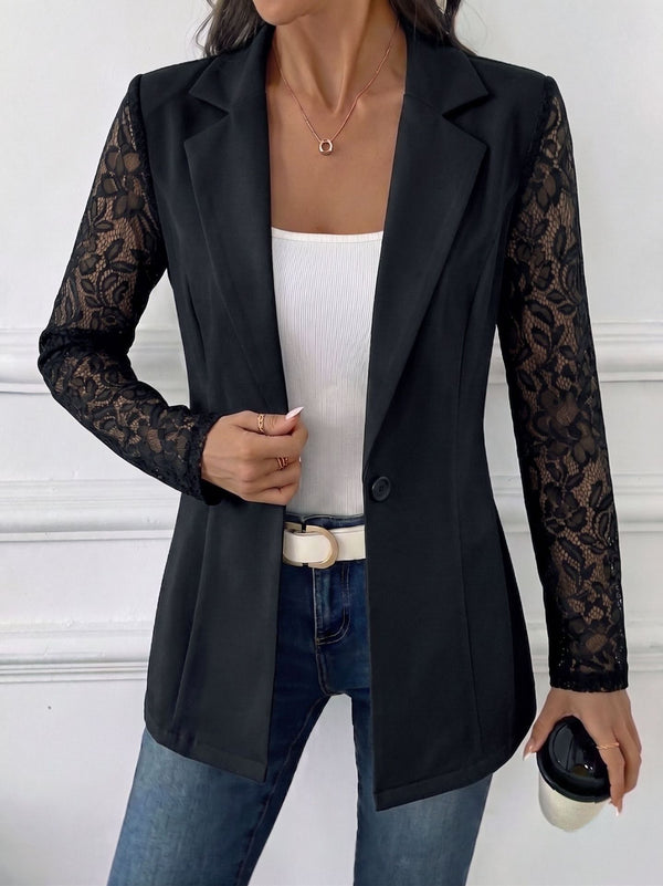 One-button lace-panel blazer for women, image 4