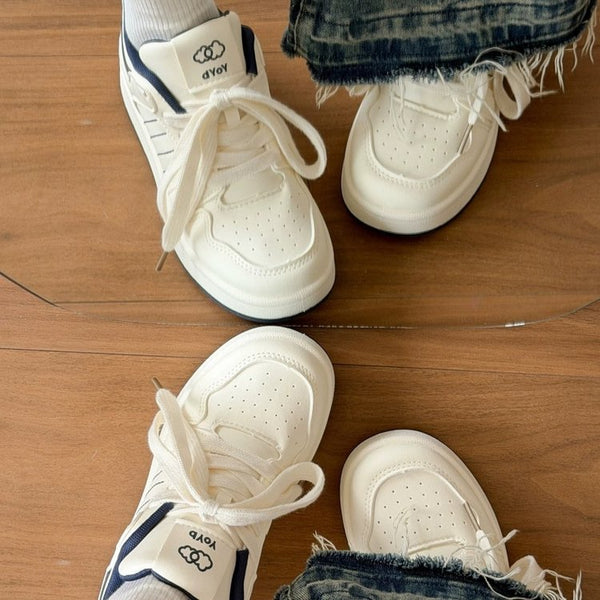 Blue platform sneakers side profile