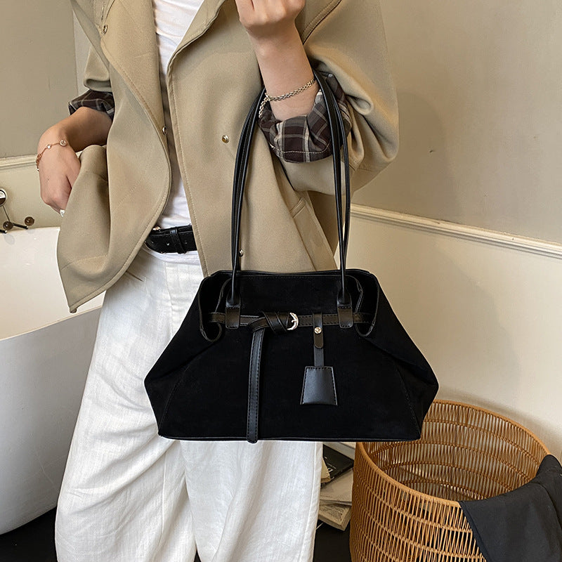 Retro Frosted PU Tote Bag – Large Capacity Shoulder Bag for Women, shown in a clear product image