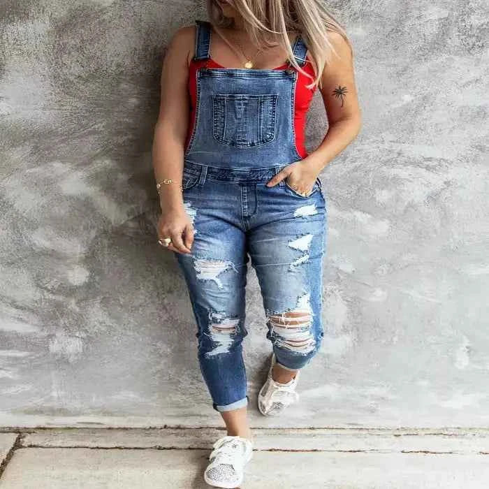 Distressed denim overalls — primary view Main image