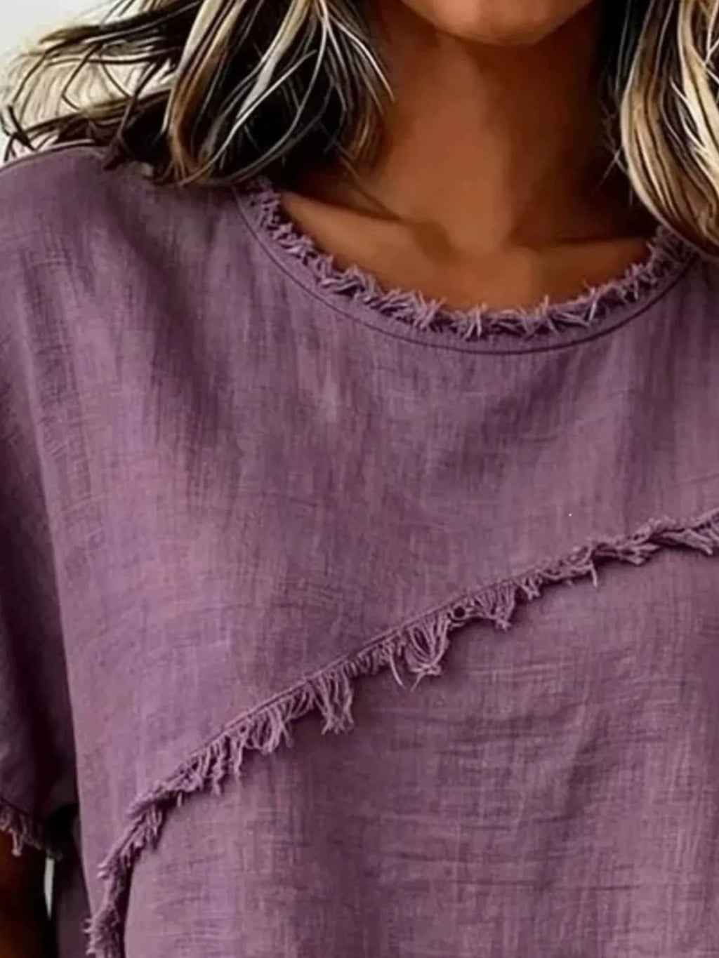 Full Size Frayed Hem Short Sleeve Top Plus Size view 12