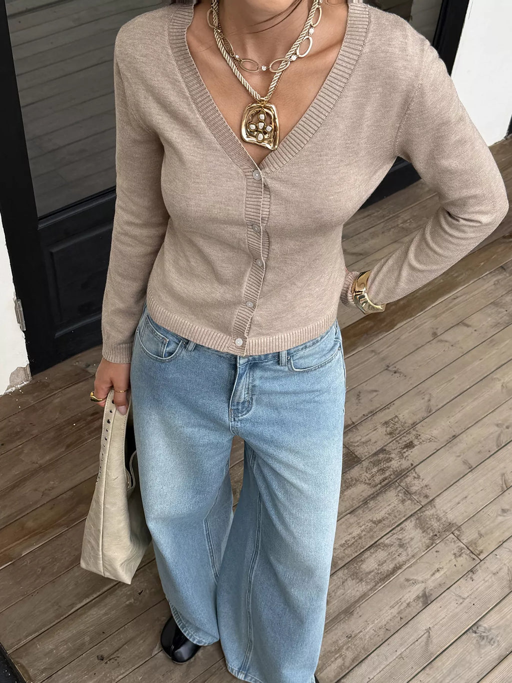 V-Neck Button-Up Cardigan view 3