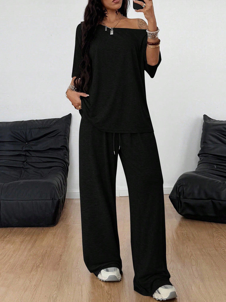 Casual two-piece blouse and trousers outfit view 3
