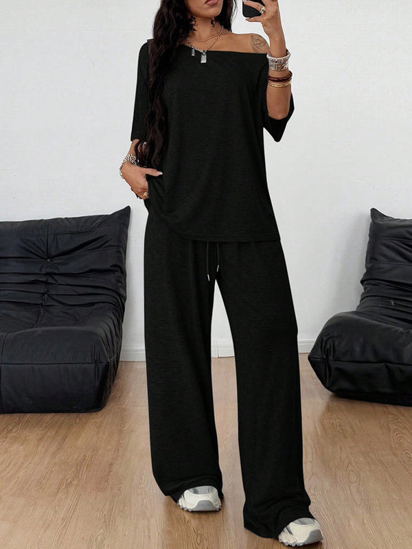 Casual two-piece blouse and trousers outfit view 3