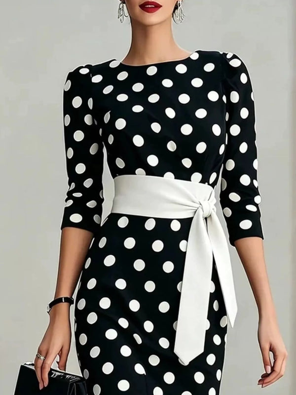 Full Size Polka Dot 3/4 Sleeve Dress Plus Size — additional view 2