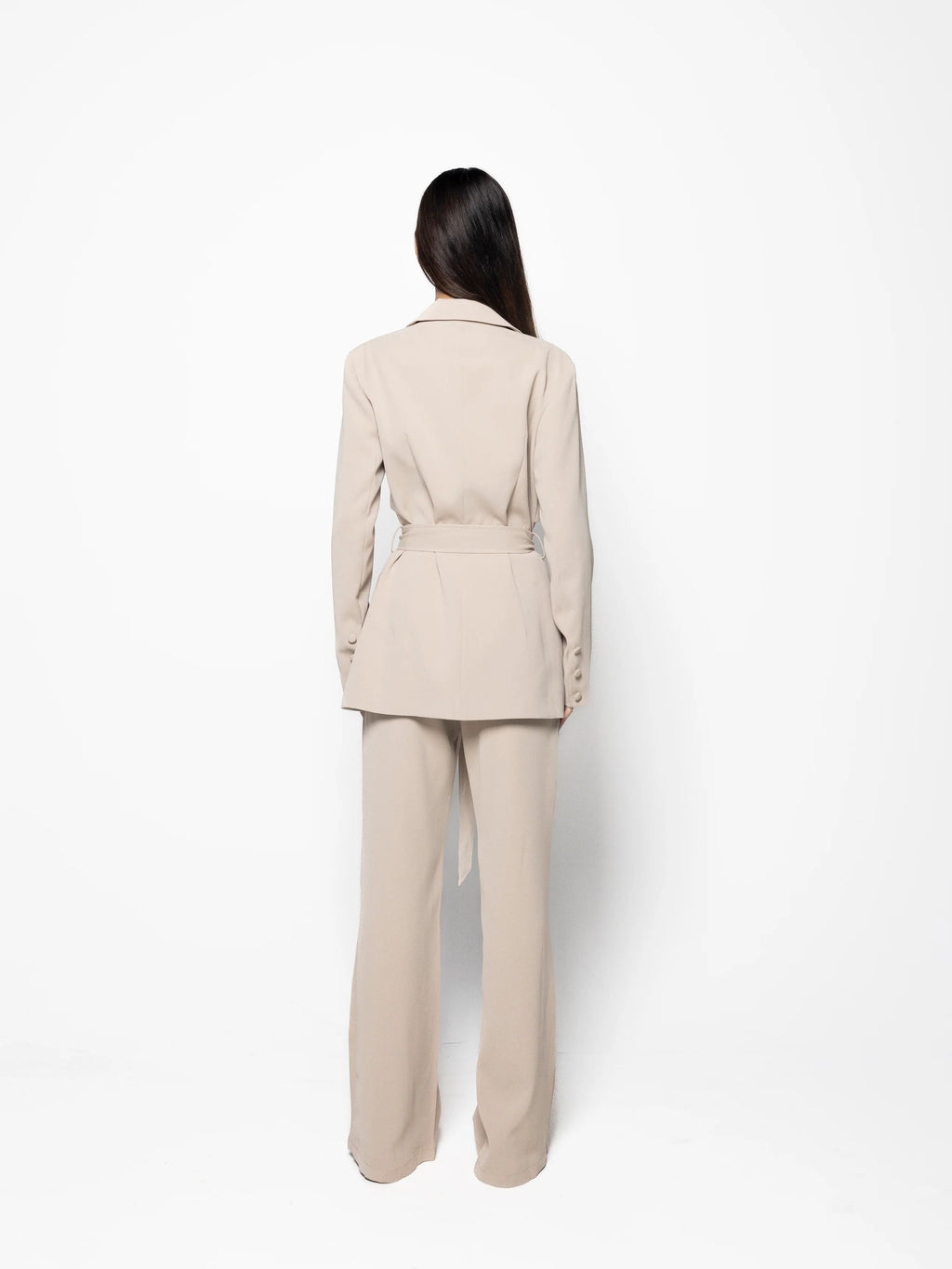 Beige Belted Blazer & Pants Set, angled product view