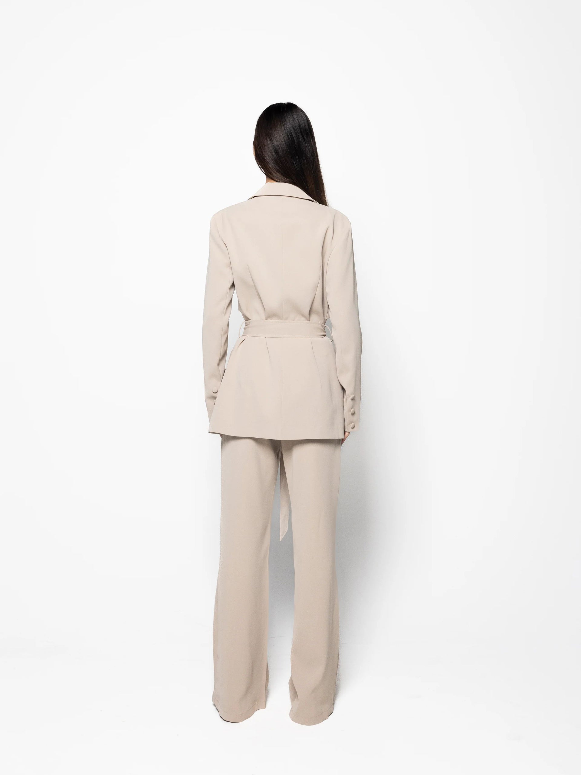 Beige Belted Blazer & Pants Set, angled product view