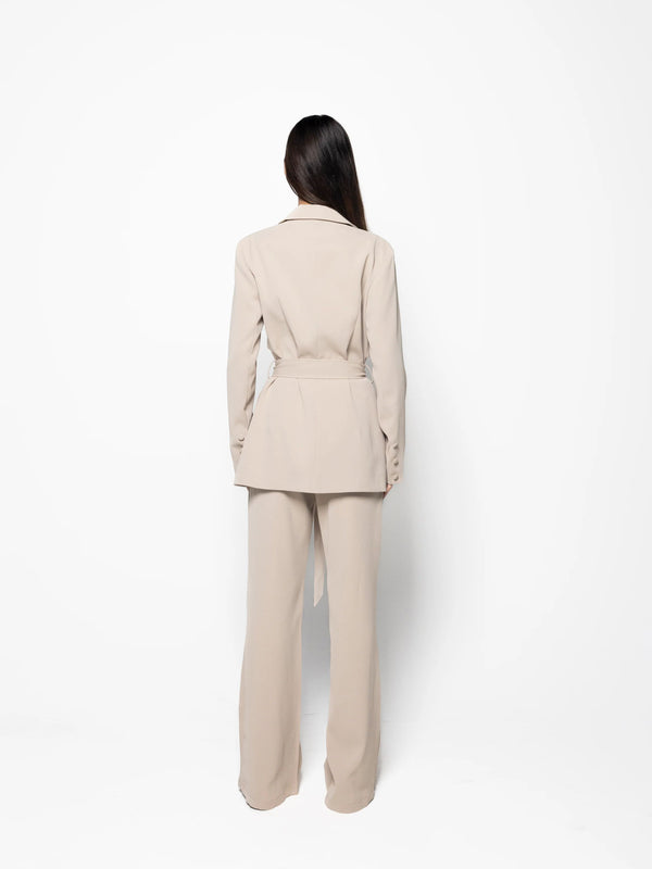 Beige Belted Blazer & Pants Set, angled product view