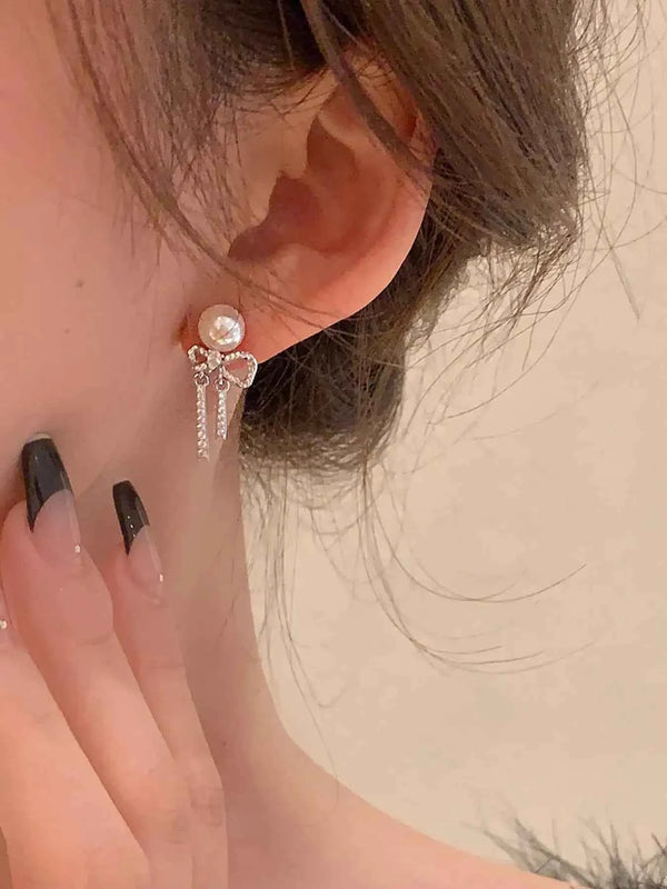 Pearl bowknot drop earrings — additional view 2