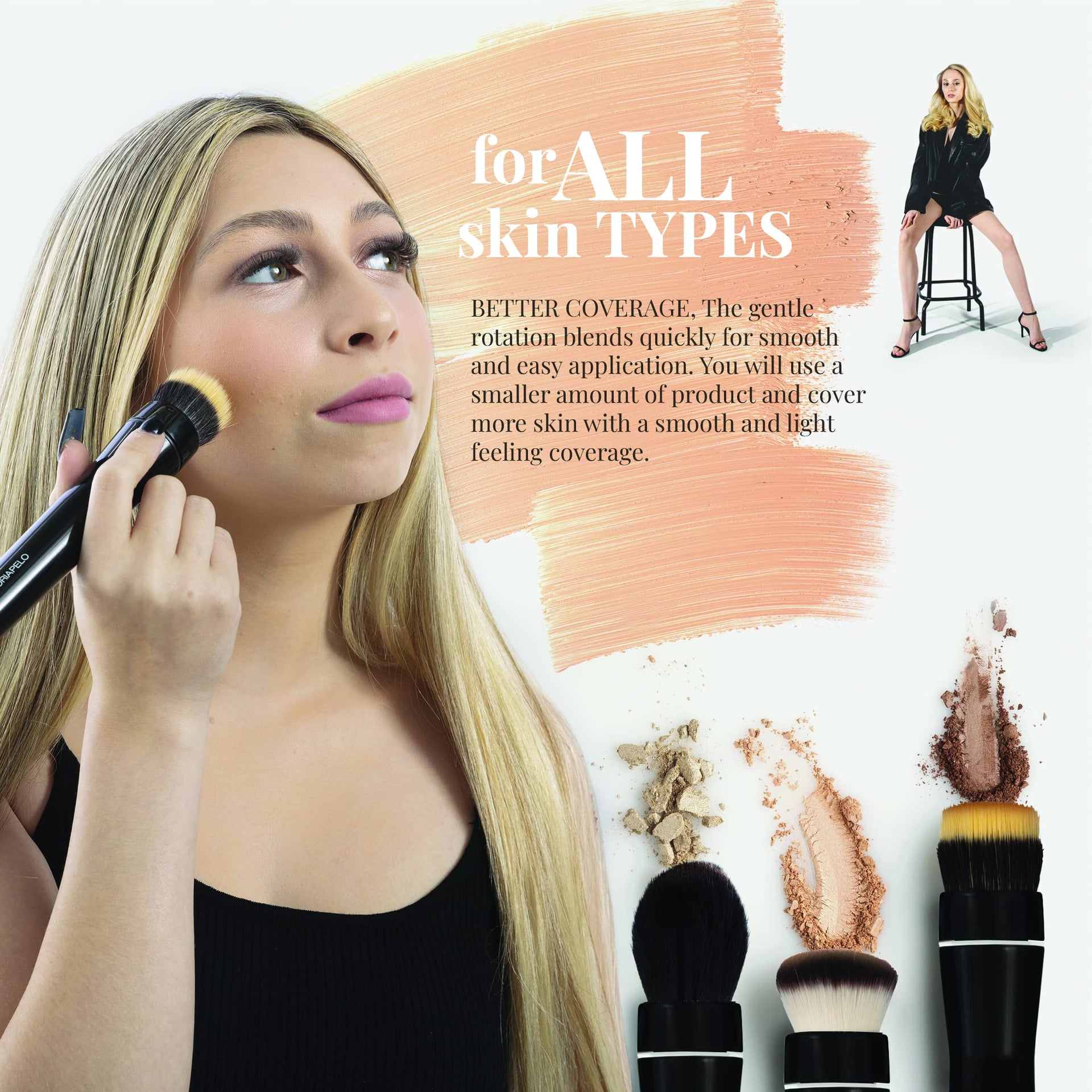 Portable Electric Makeup Brush - Foundation & Blush Powder, angled product view