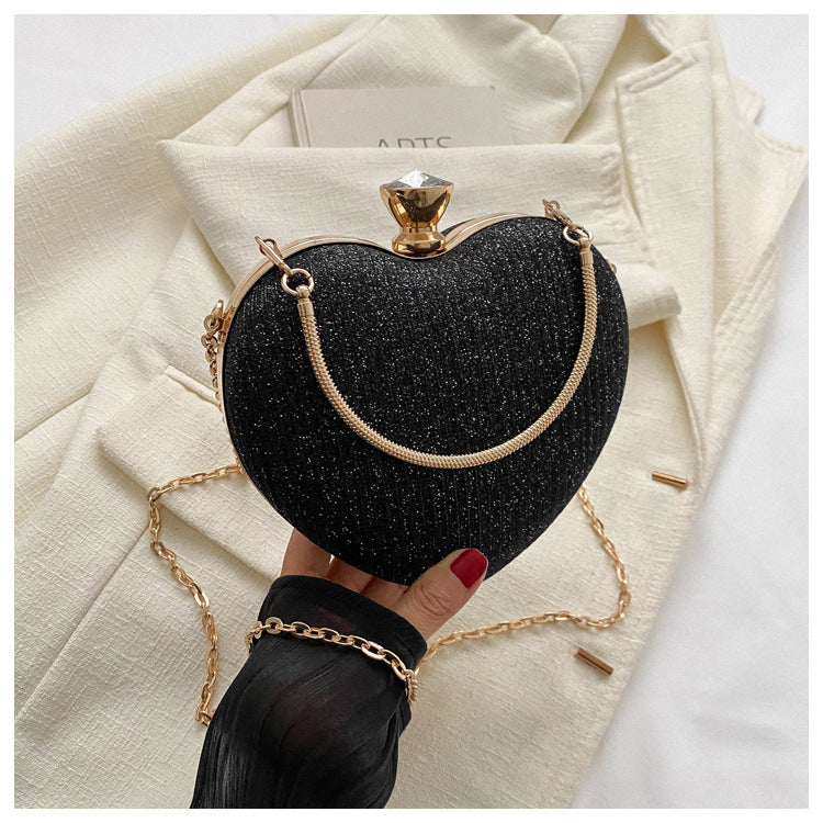 Heart Shape Metal Clutch Bag with Chain Strap, close-up product view