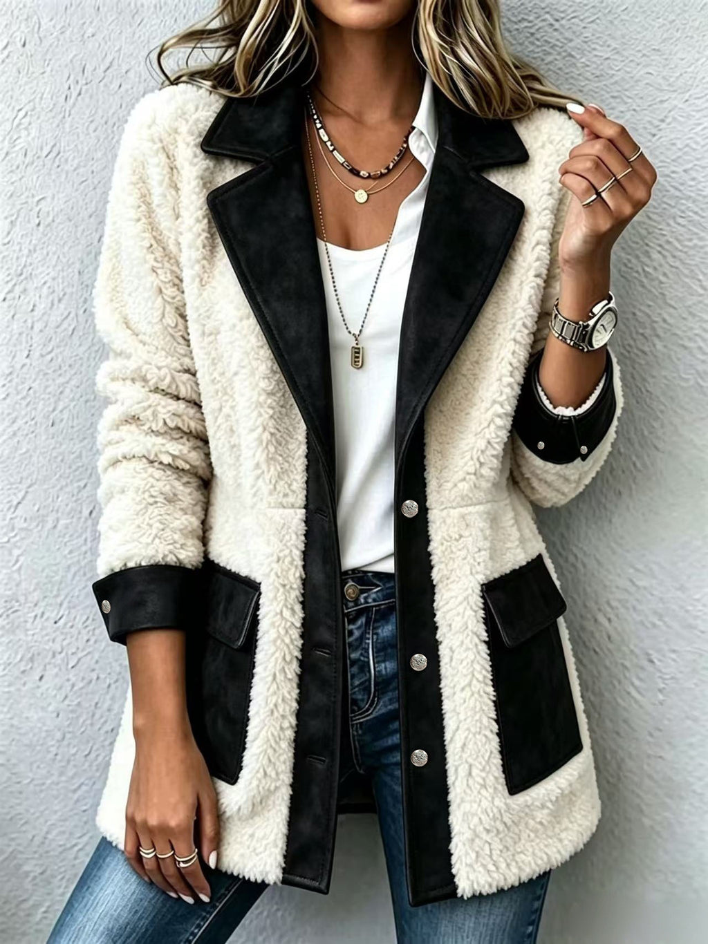 Patchwork denim-look cardigan jacket for women, image 11
