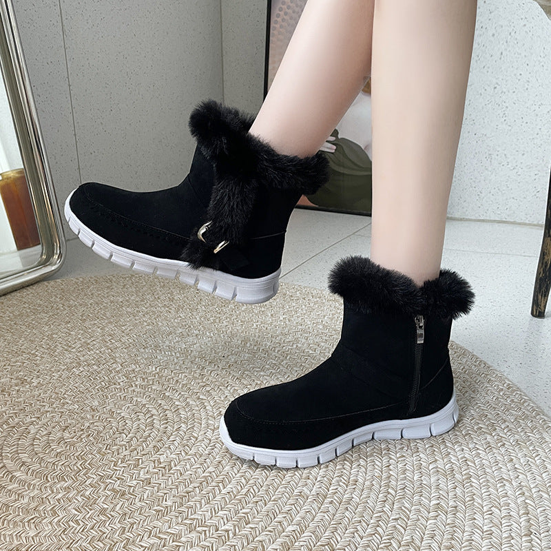 Women's Plush-Lined Ankle Snow Boots with Buckle Design additional product view