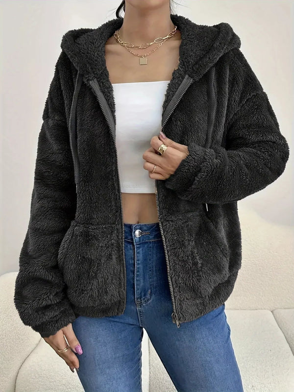 Drawstring fleece zip-up jacket — additional view 4
