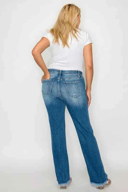Full Size Raw Hem Distressed Mid Rise Straight Jeans-Jeans-Splashis-Splashis