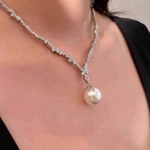 Zircon and pearl pendant necklace — additional view 4