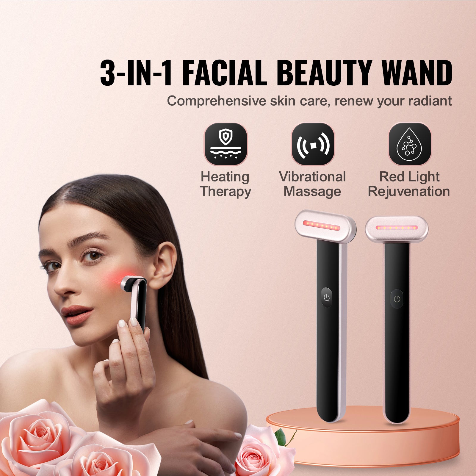 LED Facial Wand - 7 Color Light, Warming & Vibration, Portable, side product view