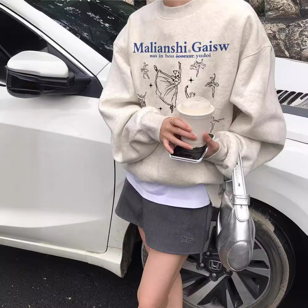 Women's Brushed Letter Print Hoodie-Splashis, alternate view 2