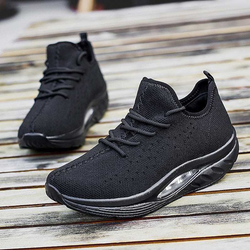 Black knit mesh lightweight sneakers for women