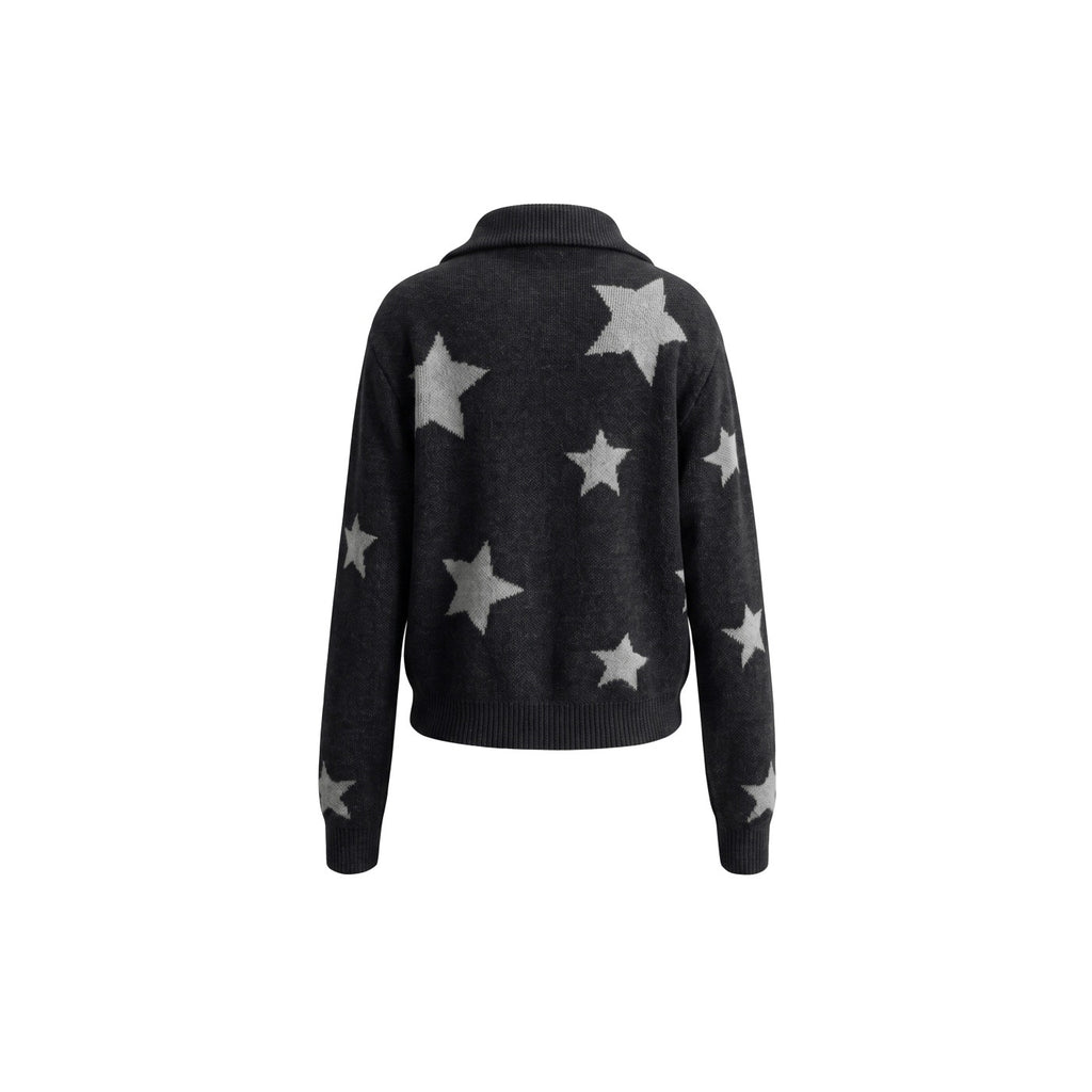 Women's Star Pattern Knit Zip Cardigan-Splashis, alternate view 2